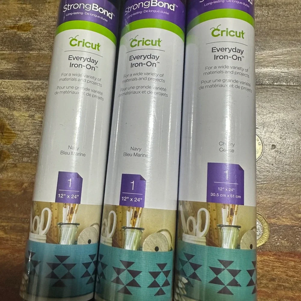 Cricut Everyday Iron-On Vinyl 12x24 3 Rolls Navy and Cherry StrongBond HTV